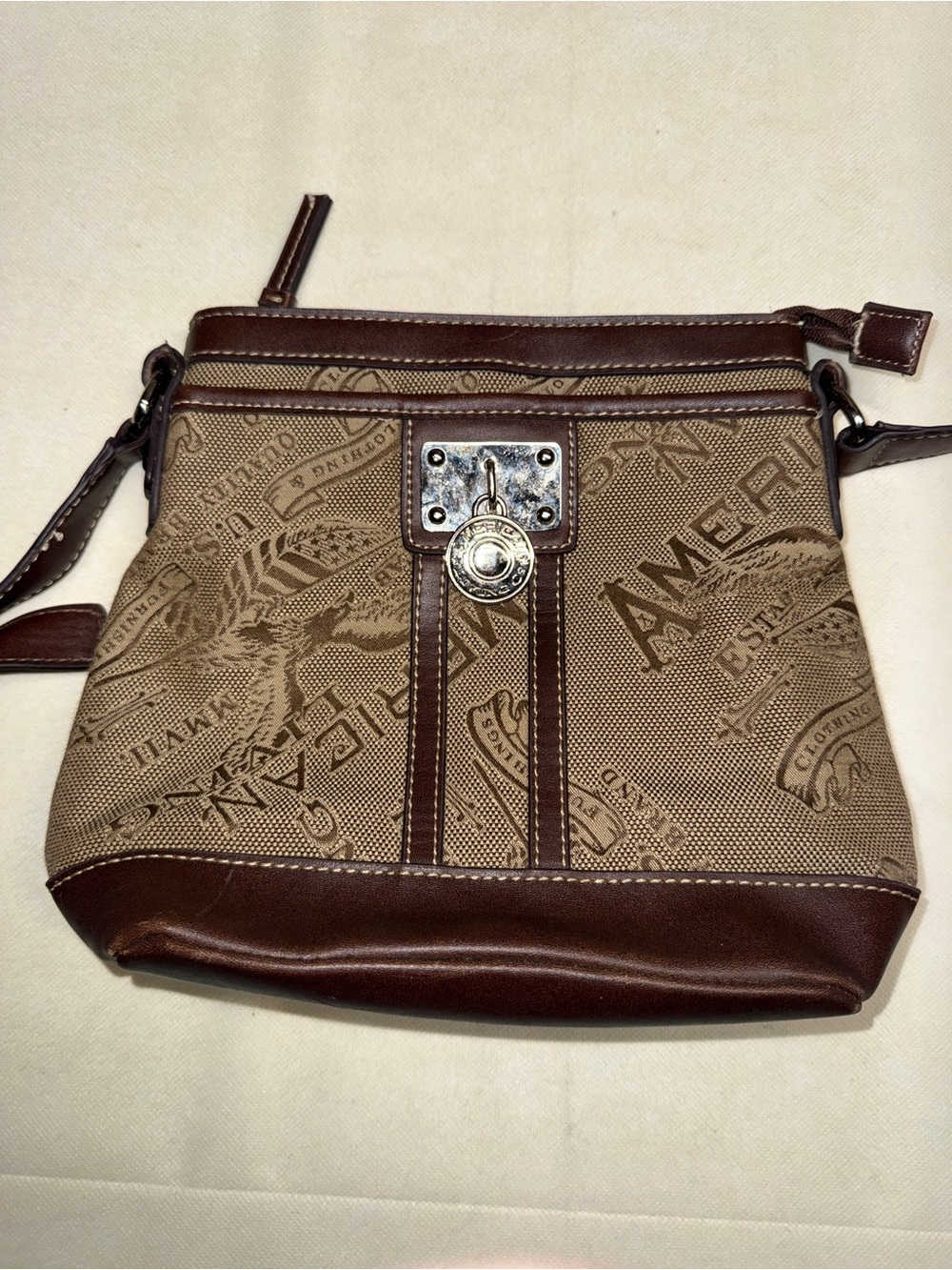 American Living Brown and Tan Logo Crossbody Bag
